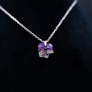 Rhodium-Plated Stone-Studded Heart Necklace | 925 Sterling Silver | Kasi Jewels